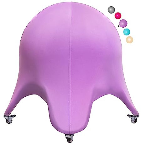 ENOVI Sitzball Mit Überzug Und Möbelrollen, Sitzball Büro, Bürostuhl Ergonomisch (Amethyst Lila, 60-65cm Sitzhöhe)