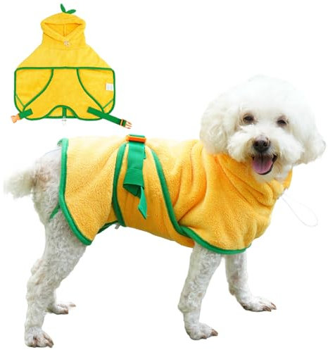 Fnaobai Haustier-Bademantel für Hunde und Katzen, saugfähig, schnell trocknend, niedliches Hunde-Badetuch, Kapuzenmantel, Verstellbarer Kragen und Bauchgurt für Pool, Strand