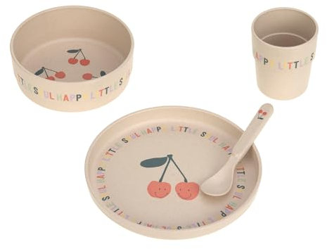 LÄSSIG Ensemble de vaisselle pour enfants (assiettes, tasses, bols, cuillères) sans mélamine, sans BPA, pour lave-vaisselle et micro-ondes/Dish Set Happy Fruits Cherry