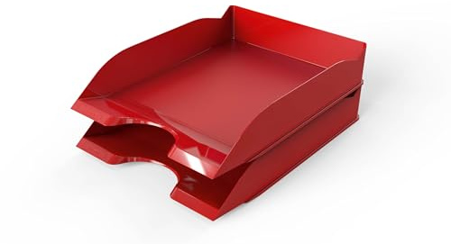 Durable Letter Tray Basic A4, Set of 6, Red, Stackable | Desktop Paper Tray, Fully Modular Design, High Gloss Flinish, Keeps Documents Organised, Made in Germany