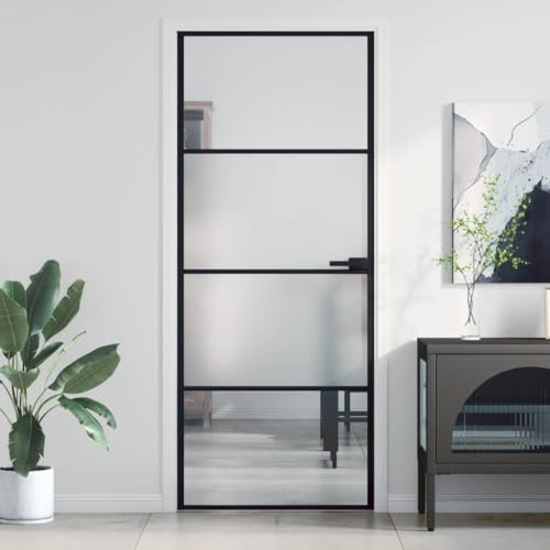 ShGaxin Innentür, schmal, schwarz, Glas und Aluminium, 83 x 201,5 cm, Abstellraumtüren, Eingangstür, Zimmertür - SPU:155118