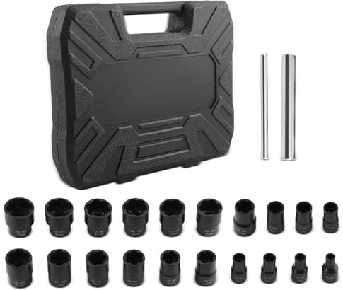 maXpeedingrods 22-teiliges Schraubenmutter-Ausdreher-Set, 1,27 cm und 3/8 Zoll Antrieb, Schlagmutter-Entferner, Steckschlüssel-Werkzeug, Radschloss-Entfernungsset zum Herausziehen beschädigter,