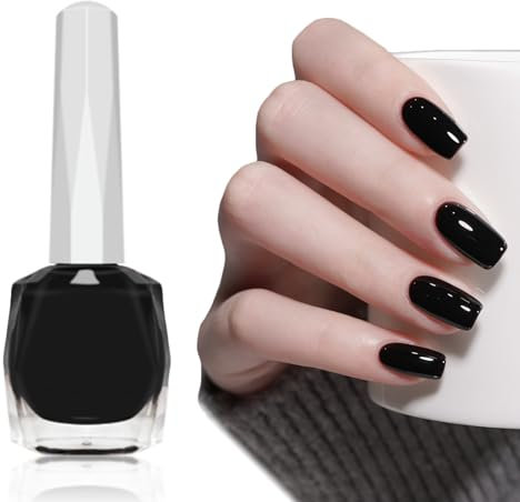 Black Nail Polish, Pure Black Nail Varnish, Long Lasting Glossy Nail Polish Quick Drying Breathable Black Nail Gel for DIY Nail Art Manicure at Home, No Chipping No Need Cure