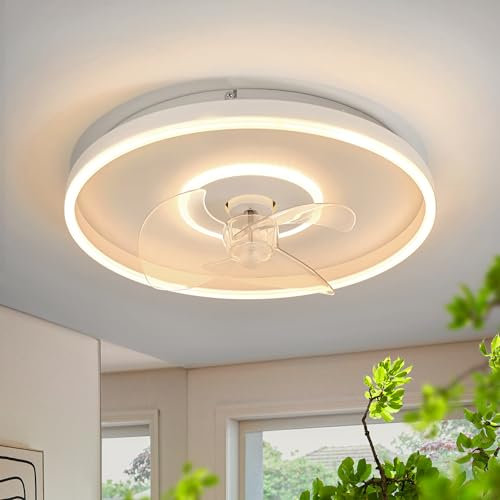 LUOLONG LED Deckenventilator mit Beleuchtung 40cm Weiß Leise Ventilator Deckenleuchte Dimmbare Mit Fernbedienung 6-Gang Timer Lampe mit Ventilator 45W Deckenventilatoren Für Schlafzimmer Wohnzimmer