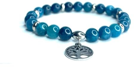 Felicidade Bracelet en Apatite Bleue Pierre Naturelle Perles de taille 8mm avec Charm Arbre de Vie - Bijou Unisexe Élégant Cadeau Femme et Homme Cadeau Anniversaire Spirituel et Raffiné