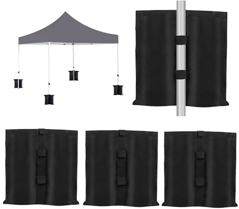 Pesos para Carpas, Sacos de Arena para Rellenar Carpas, Gazebos Exteriores, Estructuras de Carport y Palos de Paraguas Plegables, 4 Piezas, Color Negro, Dimensiones: 44 * 41 cm