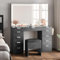 DWVO Schminktisch mit Spiegel, Kosmetiktisch mit 11 Schubladen, Beleuchtung, Steckdose, schwarz (Make Up Tisch, Frisiertisch, Kosmetiktisch, Vanity Table)