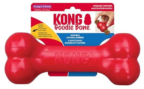 Kong Goodie Bone – Klassischer langlebiger Hundeknochen aus Naturkautschuk, unterstützt geistiges Engagement – Leckerli-Dosierung – Rot – für extra große Hunde