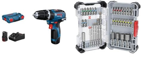 Bosch Professional 12V System Akku Schlagbohrschrauber GSB 12V-35 (inkl. 2x 3.0Ah Akku, Ladegerät GAL 12V-40, L-BOXX) + 35x Extra Hard Schrauberbit‑ und CYL-3 Bohrer-Set (197 x 110,5 mm)
