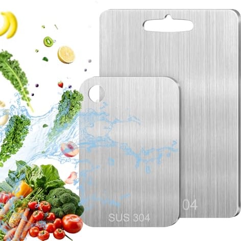 2 Stk Schneidebrett Edelstahl, Edelstahl Schneidebretts, Lebensmittel Stainless Steel Cutting Board, BPA-frei & Doppelseitiges Lebensmittel Grade Schneidbretter, Ideal für Fleisch, Brot, Gemüse & Obst