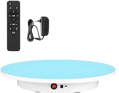 AiODiO Electric Motorized Rotating Turntable Display Stand with Remote Control,360 Degree Electric Rotating Potography Turntable ， Remote Control +5 Colors Backgrounds 42cm100kg-White