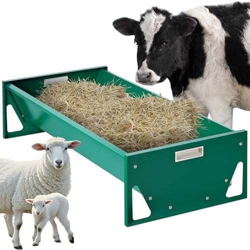 Svauoumu Futtertrog Pferd Metall,Verzinkter Stahl Heuraufe füR Heu & Getreide,100 x 45 x 24cm GroßE KapazitäT,Schwerlast,Stabile,Futterstation für Pferd,Ziegen,Kuh,Schaf,Schwein,Vieh (Grün)