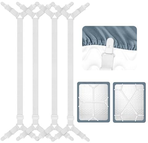XHTXHT 4 Stück Bettlakenspanner Verstellbar,70-280cm Elastische Spannbettlaken Halter | gegen verrutschen mit clip,Bettlaken Spanngurte Clips,Lakenspanner für Knitterfreie Laken, Matratzenschoner, Sofab