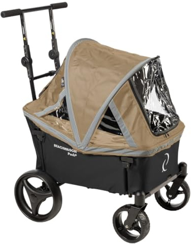 Beach Wagon Faltbarer Bollerwagen Push Combideal - 40 kg - Mittelgroßer Handwagen mit Schiebestange und Dach, Leicht und Kompakt, Waschbarer Stoff - Strandwagen, Gartenwagen - Dunkelschwarz