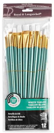 Royal and Langnickel RSET-9316 Long Handle Taklon Variety Brush Set - Medium White (Pack of 12)