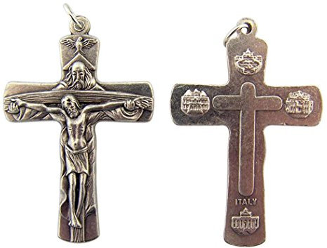 Silver Tone Holy Trinity God Holding Jesus Cross Crucifix Medal, Lot of 2, 2 Inch