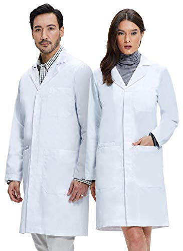 Dr. James Premium Blouse de laboratoire unisexe 100% coton pour hommes et femmes, poches pour téléphone et tablette, coupe classique, fermeture à pression (2XL (Hommes 2XL / Femmes 3XL))