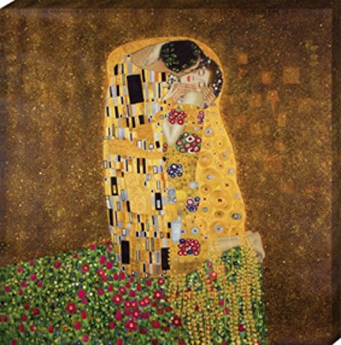 1art1 Kunstdruck auf Leinwand Der Kuss Gustav Klimt 1 teiliges mehrfarbiges Canvasbild mit Keilrahmen als Wohnung Dekoration für Ihr Zuhause in Größe 70 x 70 cm