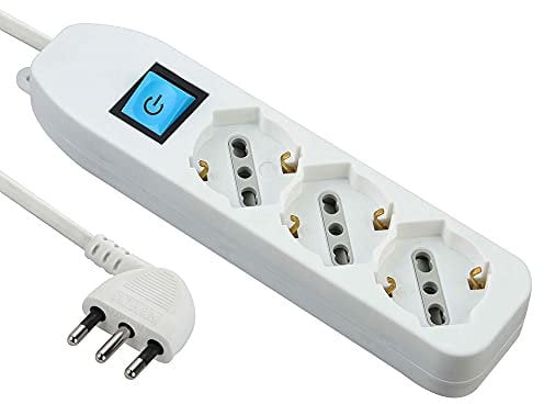 Electraline 62090 Multipresa tripla 3 posti polivalenti (schuko + 10/16A) con interruttore-cavo 3 m bianco, 3 Metri