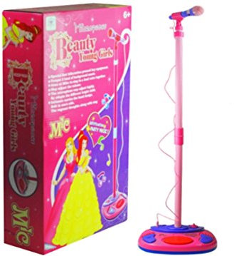BSD Mikrofon mit höhenverstellbarem Ständer - Standmikrofon mit Sound- und Klangeffekten - Mikrofon Karaoke Set für Mädchen - ROSA