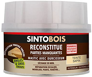 SINTO Reconstitue Bois Angles & Gros Tous Sapin - 500 ml - Idéal pour Reconstituer, Réparer et Reboucher une Partie Manquante sur du Bois - Séchage en 20 minutes - Excellente Adhérence