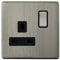 Single Wall Socket Switched Gloss Brushed Chrome 1 Gang Screwless 13a Single Pole N405DME