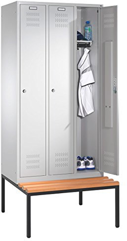 Sport-Tec Umkleideschrank Spind Spindschrank Schließfach mit Bank und 3 Abteilen á 30 cm
