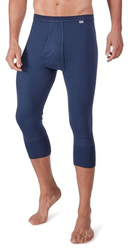 HUBER Men's Long Johns 3/4 with Front Fly Cotton Fine Rib 112313 Navy L