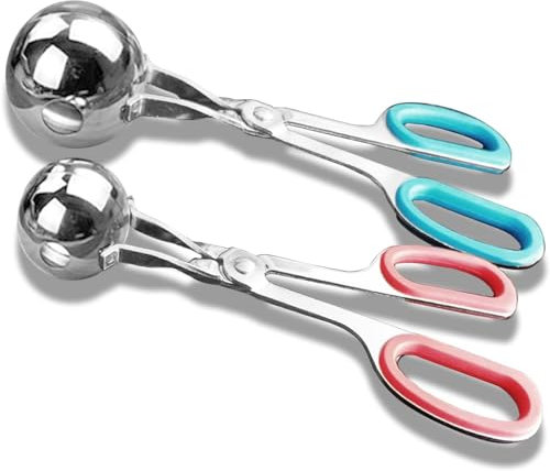 Meat Baller, 2 PCS None-Stick Meatball Maker with Detachable Anti-Slip Handles, Stainless Steel Meat Baller Tongs, Cake Pop, Ice Tongs, Cookie Dough Scoop for Kitchen (1.38&1.78)