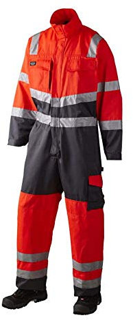 J.A.K. 111088701 Serie 11108 70% Polyester/30% Baumwolle Arbeitsanzug, EN 20471, Klasse 3, Rot/Grau, S Größe