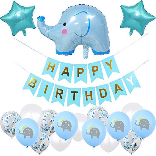 Elefante Babyparty Junge Geburtstagsdeko,Baby Boy Elefant Luftballons Geburtstag Dekoration,Happy Birthday Girlande für Baby Shower Kindergeburtstag Deko (Junge)