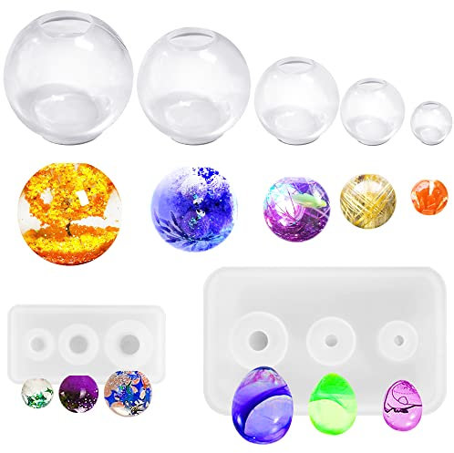 AFUNTA Lot de 7 moules en résine de silicone 3D, moules en forme de boule en silicone transparent pour la fabrication de bijoux, les travaux manuels en résine époxy
