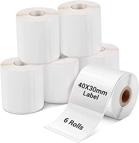 Phomemo 6 Rollen M110 Etikett selbstklebendes Thermoetikett,1.57 x1.18 (40x30mm),kompatibel mit Phomemo M110 M200 M120 M220 M221 M108 M102 M100 M150 M250 M260 Etikettendrucker,230 / Rolle,6 Rollen