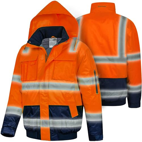 Safetytex Warnschutz Pilotenjacke - Arbeitsjacke - wasserdicht, winddicht, reflektierend - HI VIZ Thermo Jacke - Warnschutzjacke in orange/marine - Gr. XL