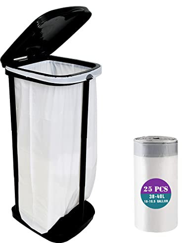 Portable Trash Bag Holder Collapsible Trash can with 25 PCS Drawstring Trash Bags | Expandable Outdoor Waste Bins Camping Accessories for Indoor Outdoor RV Picnic Kitchen Home Use | Black