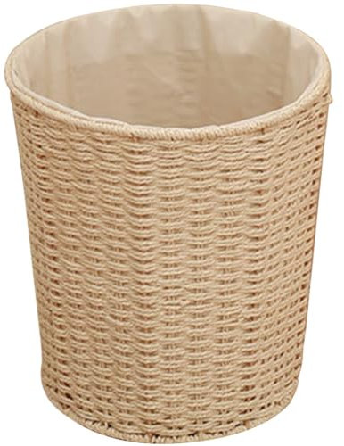 Cabilock Mülleimer Rattan Papierkorb Geflochten Abfallbehälter Haushalt Papiereimer Aufbewahrungkorb Mülleimer Büro Abfalleimer Kosmetikeimer für Badezimmer Wohnzimmer Beige