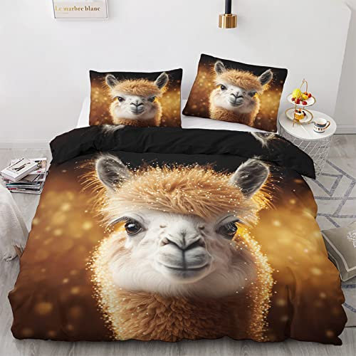 GEDAEUBA Sommer Bettwäsche 135x200 Lama - Süße Alpaka Bettbezug 135 x 200 2er Set, Wendebettwäsche und Kissenbezug 80x80, Weiche & Angenehme Mikrofaser Bettwäsche-Sets mit Reißverschluss