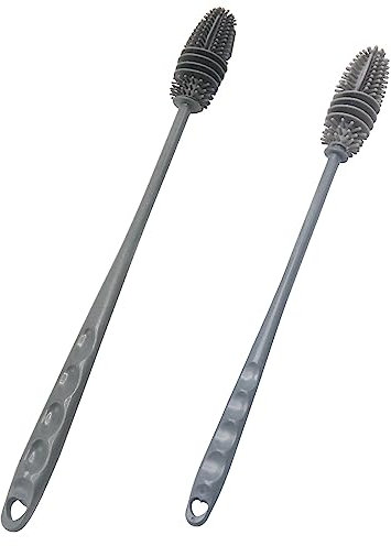 2 Pcs Cepillo para Botellas Cepillo Limpiador de Silicona Cepillo Largo para Fregadero Cepillo para Vidrio Cepillo para Botellas,para Garrafas y Termos con Apertura Estrecha(Estilos Largo y Corto)
