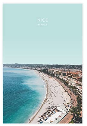 Reiseplakat, Motiv: Nizza Frankreich, Reiseposter, Leinwand, Poster, Schlafzimmer, Dekoration, Sport, Landschaft, Büro, Raumdekoration, Geschenk, ungerahmt: 30 x 45 cm