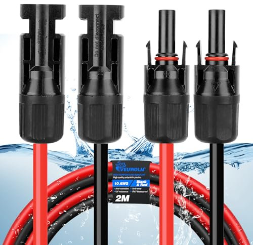 Rallonge de Câble Solaire de 6mm²x2m, 10AWG Solar Panel Extension Cable, avec Connecteur Femelle et Mâle Adaptateur de Fil de Câblage de Panneau Solaire, pour Panneaux Solaires et Systèmes à énergie