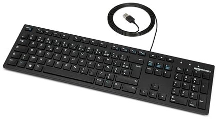 Amazon Basics Clavier USB filaire discret avec disposition française, noir mat