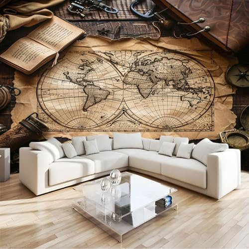 Art Fototapete Retro-Weltkarte 350 x 256 cm Vlies Tapeten Moderne Wandtapete Wohnzimmer Schlafzimmer Tapete