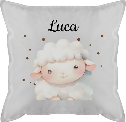 Kissen 50x50 - Süßes Schaf mit Name I Geschenk Ideen Schafmotiv Geschenk für Kinder Lamm I Sheep - 50 x 50 cm - Grau - personalisiertes Schafe schäfchen schafen Geschenke