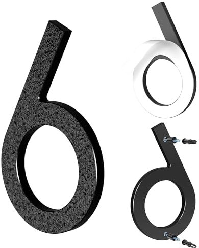 Yafimea Numero civico esterno 15 cm nero, Numeri civici adesivi o a vite, effetto galleggiante 3D, plastica resistente per parete o cancello (6/9)
