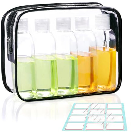 Travel Size Containers 5 Pack with Clear Toiletry Bag, TSA-Approved Travel Bottles, Leakproof Toiletry Containers with Flip Cap & Clear Pouch