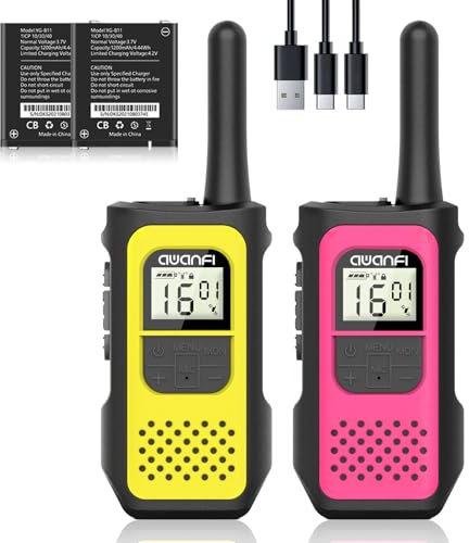 AWANFI Walkie-Talkie Ricaricabili, Walkie Talkie per Bambini Adulti, con 1200mAh Batteria al Litio, Ricetrasmittenti 16 Canali VOX a Lungo Raggio, Walki Talki per Regalo, Campeggio, Escursioni
