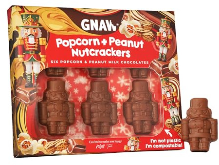 Gnaw Milk Chocolate Gift Set - Nutcracker Men Gift Set – 6 Flavoured Milk Chocolate Treats with Popcorn & Peanuts - Perfect Christmas Chocolate Gift - Ideal Secret Santa Gift