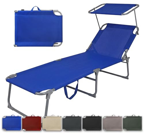 Montafox Sonnenliege klappbar 195 x 60 x 34 cm Dunkelblau Liegestuhl 150 kg | verstellbare Rückenlehne, Gartenliege, Relaxliege, Stoffliege, Strand, Garten, Pool, Terrasse, Balkon, wetterfest, tragbar