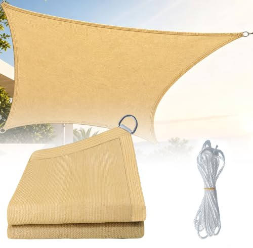 Toldo Rectangular de HDPE, 1 x 2 m, protección UV, Resistente al Viento, Resistente con Cuerdas de Montaje, fácil de Montar, toldo para jardín, pérgola, Piscina y Exteriores (Beige)