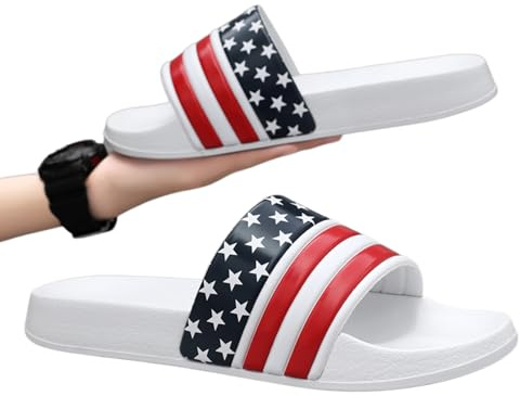 Gyios Baumwollhausschuhe Herren Usa Flagge Eva Rutschen, Schnelltrocknen Weiche rutschfeste Pantoffeln, Strand, Pool Und Indoor Outdoor Sandalen-white-43